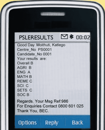 Step 1 : PSLE Results 2021 Botswana via SMS
